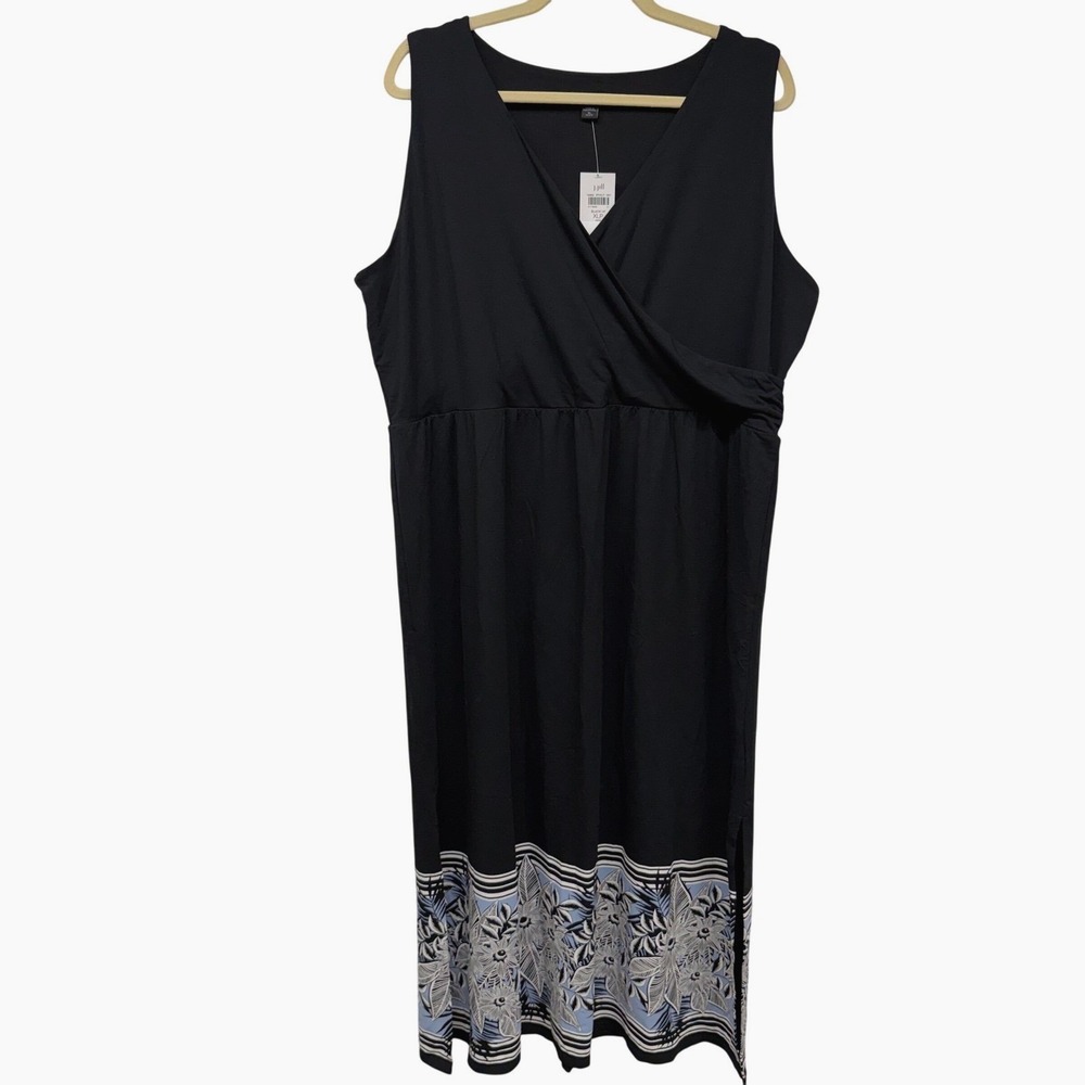 J Jill Black Petite XL Sleeveless Midi Dress Floral Border Boho Luxury‎ NWT $139